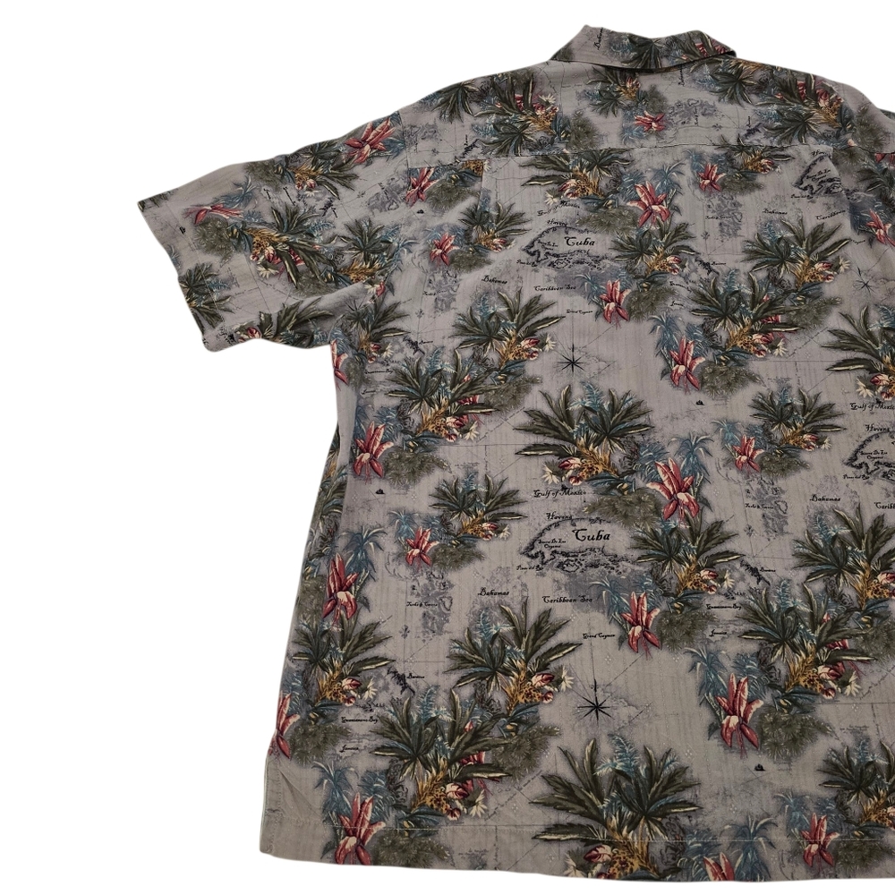 Tommy Bahama Silk Hawaiian Shirt, Floral Gray Caribbean Island Map, Mens Size XL - Picture 8 of 11